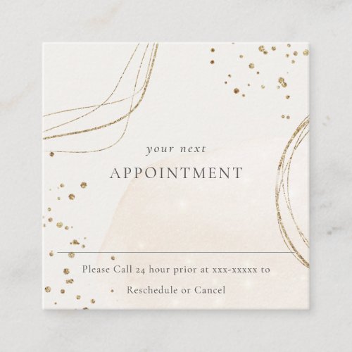 Abstract Glitter Ivory Gold Appointment Reminder Square Business Card