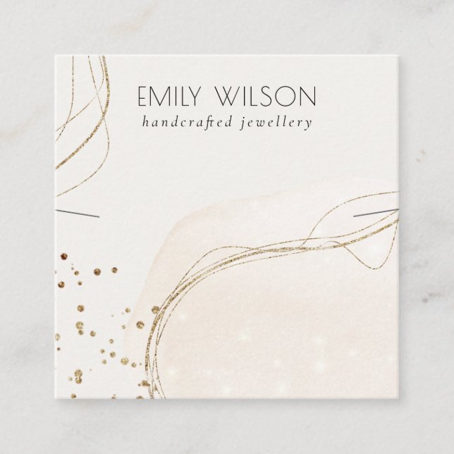 Abstract Glitter Ivory Gold Necklace Band Template Square Business Card (Front)