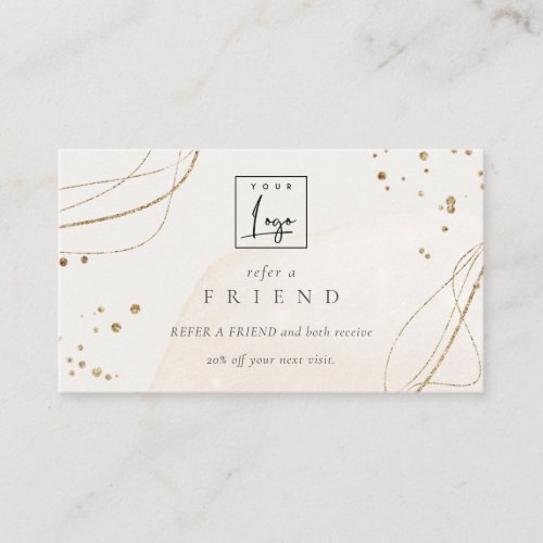 Abstract Glitter Ivory Gold Refer A Friend Logo Business Card