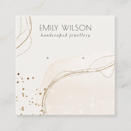 Abstract Glitter Ivory Gold Stud Earring Display Square Business Card