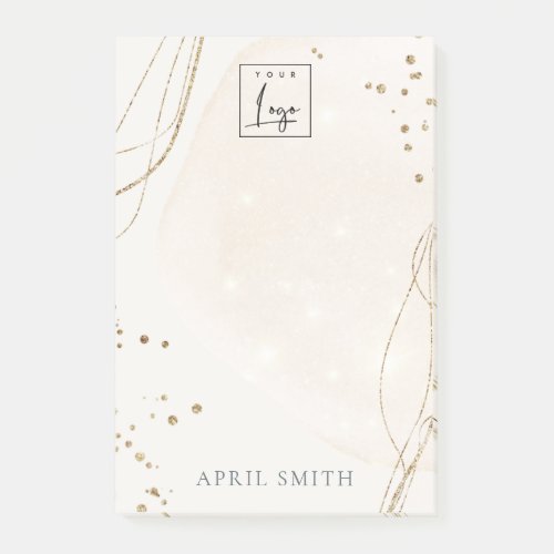 Abstract Glitter Ivory Gold Watercolor Logo Post_it Notes