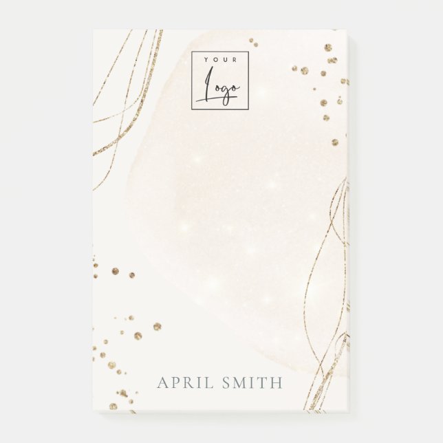 Abstract Glitter Ivory Gold Watercolor Logo Post-it Notes (Front)