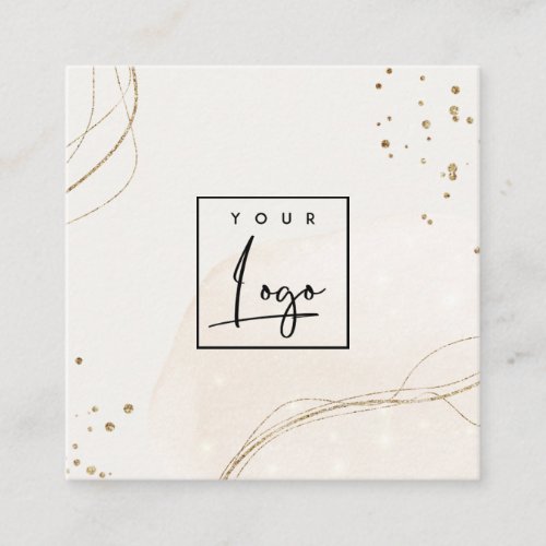 Abstract Glitter Ivory Gold Watercolor Logo Square Business Card