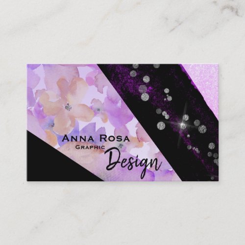  Abstract Glitter Modern Floral Geometric Black Business Card