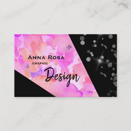  Abstract Glitter Modern Geometric Pink Floral Business Card