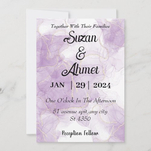 Abstract glitter purple wedding invitation