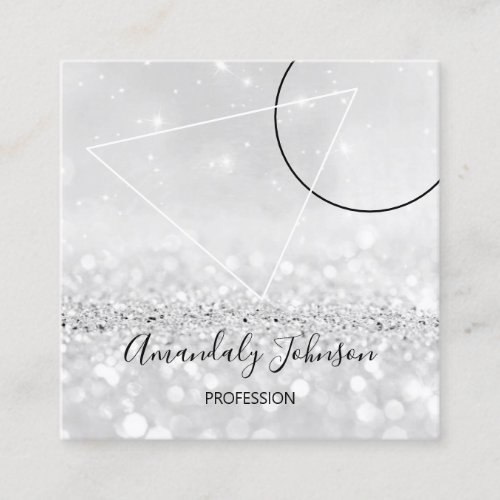 Abstract Glitter Silver Gray Geometry  Square  Square Business Card