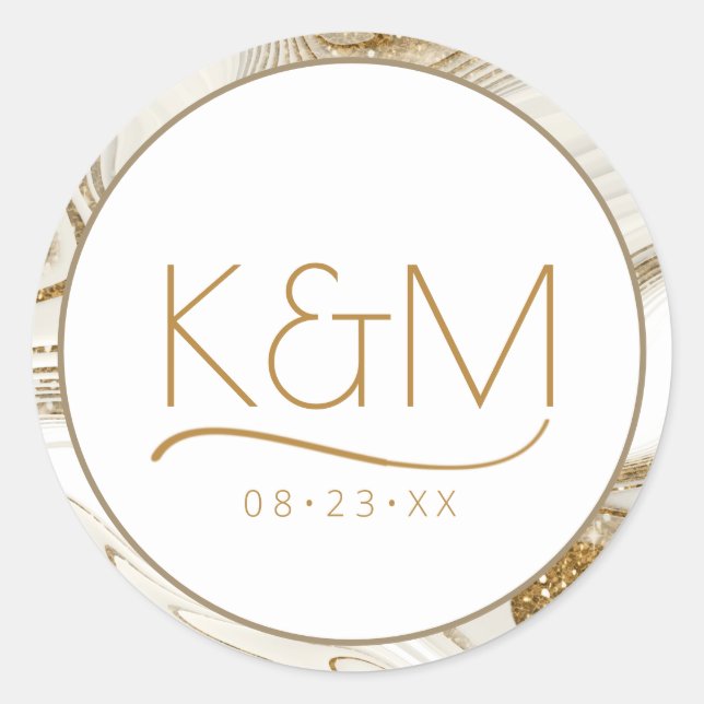 Abstract Glitter Strata Border Wedding Ivory ID903 Classic Round Sticker (Front)