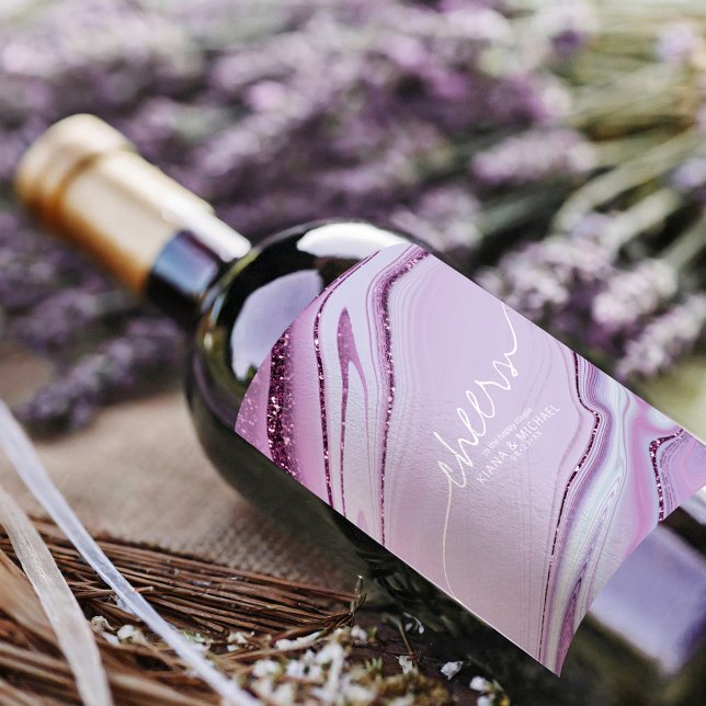 Abstract Glitter Strata Cheers Lilac ID903  Wine Label (Creator Uploaded)