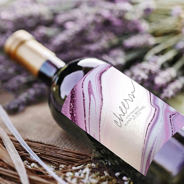 Abstract Glitter Strata Cheers Lilac/Wht ID903 Wine Label (Creator Uploaded)