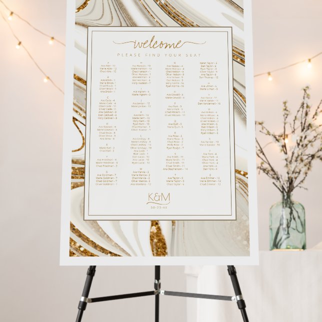 Abstract Glitter Strata Seating Chart Ivory ID903 Foam Board (In Situ (Stand))