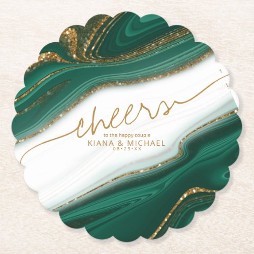 Abstract Glitter Strata Wedding Cheers Green ID903 Paper Coaster