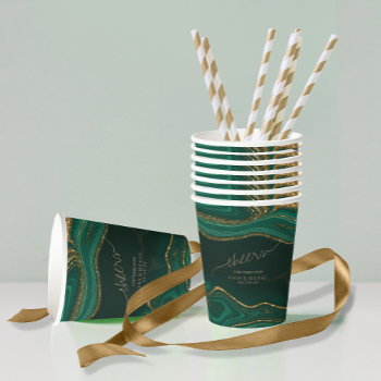 Abstract Glitter Strata Wedding Cheers Green Id903 Paper Cups by arrayforhome at Zazzle