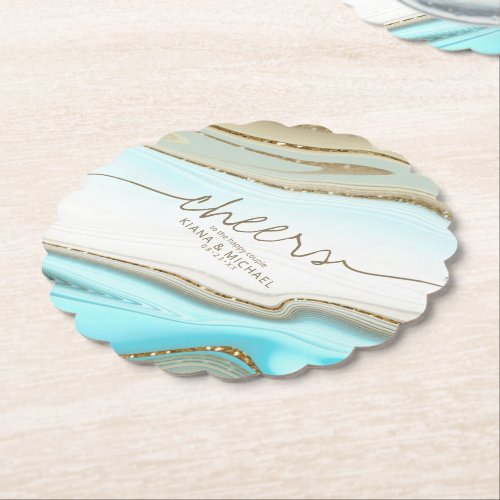 Abstract Glitter Strata Wedding Cheers ID903 Paper Coaster