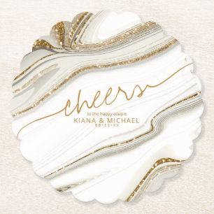 Abstract Glitter Strata Wedding Cheers Ivory ID903 Paper Coaster