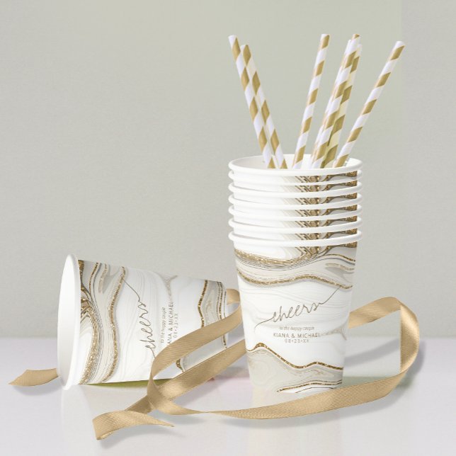 Abstract Glitter Strata Wedding Cheers Ivory ID903 Paper Cups (Creator Uploaded)