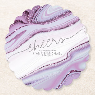Abstract Glitter Strata Wedding Cheers Lilac ID903 Paper Coaster