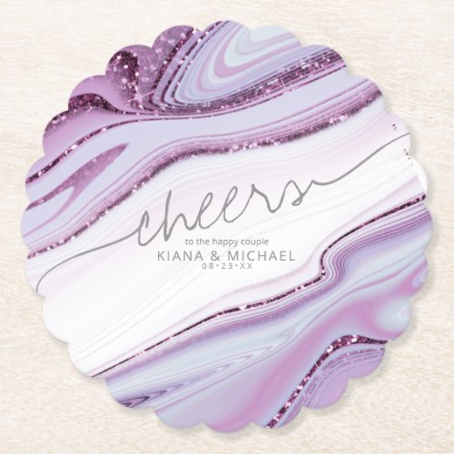 Abstract Glitter Strata Wedding Cheers Lilac ID903 Paper Coaster