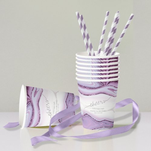 Abstract Glitter Strata Wedding Cheers Lilac ID903 Paper Cups
