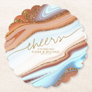 Abstract Glitter Strata Wedding Cheers SW ID903 Paper Coaster