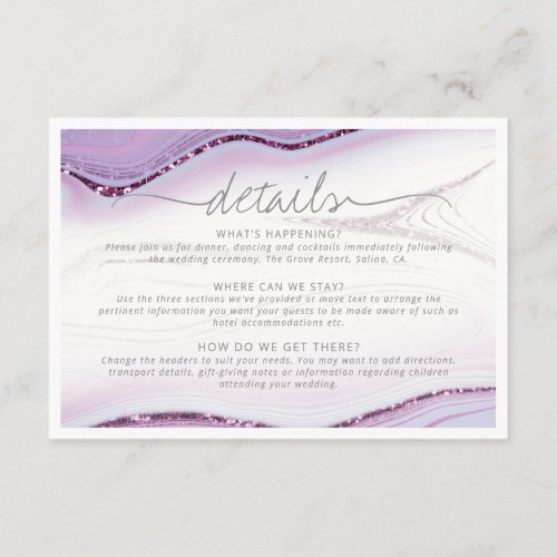 Abstract Glitter Strata Wedding Details Wht ID903 Enclosure Card