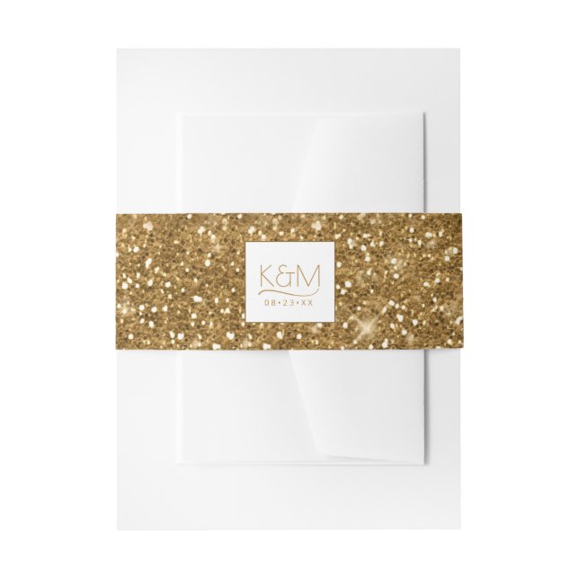 Abstract Glitter Strata Wedding Gold ID903 Invitation Belly Band (Front Example)