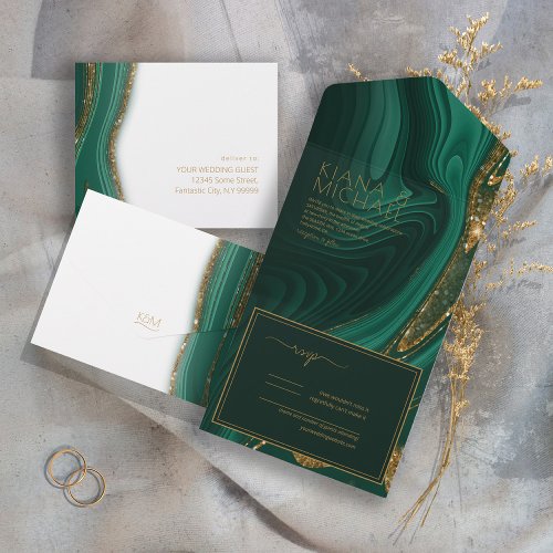 Abstract Glitter Strata Wedding Green ID903  All In One Invitation