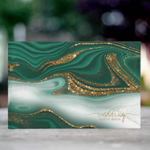 Abstract Glitter Strata Wedding Green ID903  Guest Book