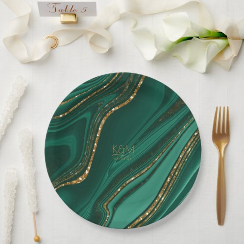 Abstract Glitter Strata Wedding Green ID903 Paper Plates
