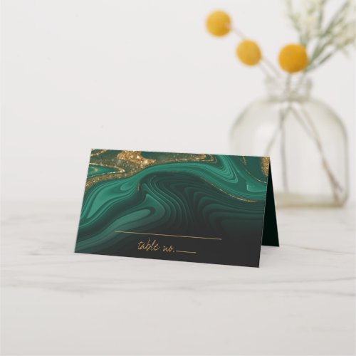 Abstract Glitter Strata Wedding Green ID903 Place Card