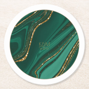 Abstract Glitter Strata Wedding Green ID903 Round Paper Coaster