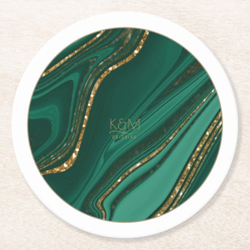 Abstract Glitter Strata Wedding Green ID903 Round Paper Coaster