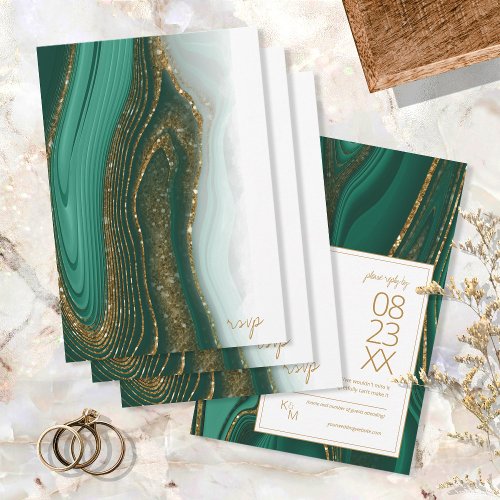 Abstract Glitter Strata Wedding Green ID903 RSVP Card