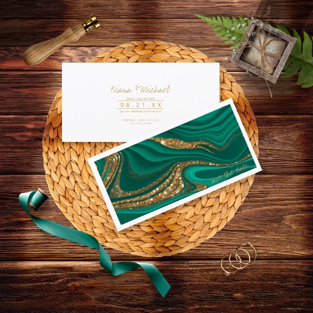 Abstract Glitter Strata Wedding Green ID903 Save The Date (Creator Uploaded)