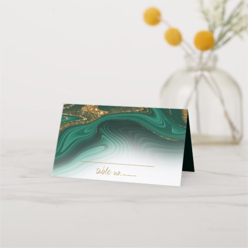 Abstract Glitter Strata Wedding Green Wht ID903  Place Card