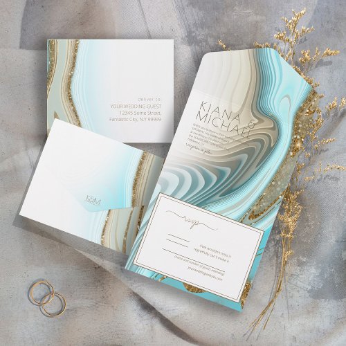 Abstract Glitter Strata Wedding ID903 All In One Invitation