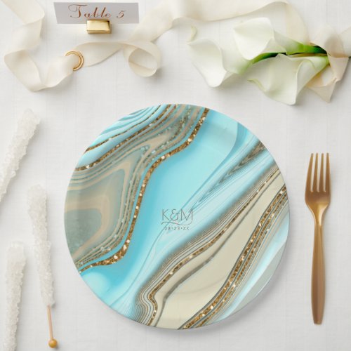 Abstract Glitter Strata Wedding ID903 Paper Plates
