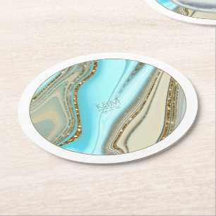 Abstract Glitter Strata Wedding ID903 Round Paper Coaster