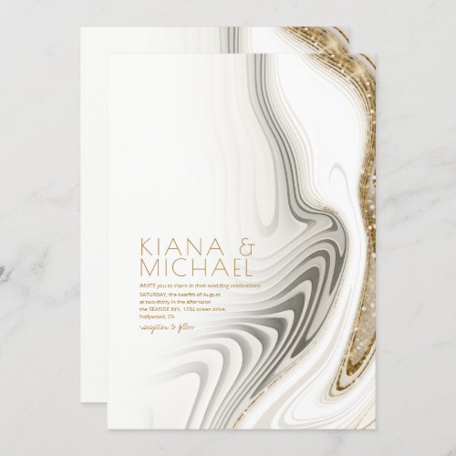 Abstract Glitter Strata Wedding Ivory ID903  Invitation