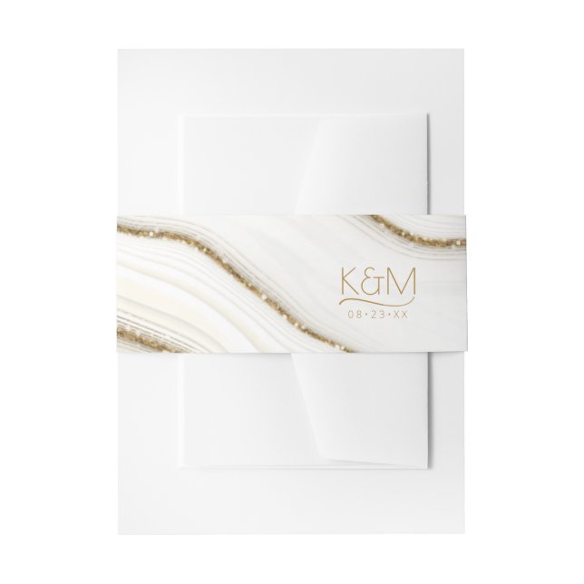 Abstract Glitter Strata Wedding ivory ID903 Invitation Belly Band (Front Example)