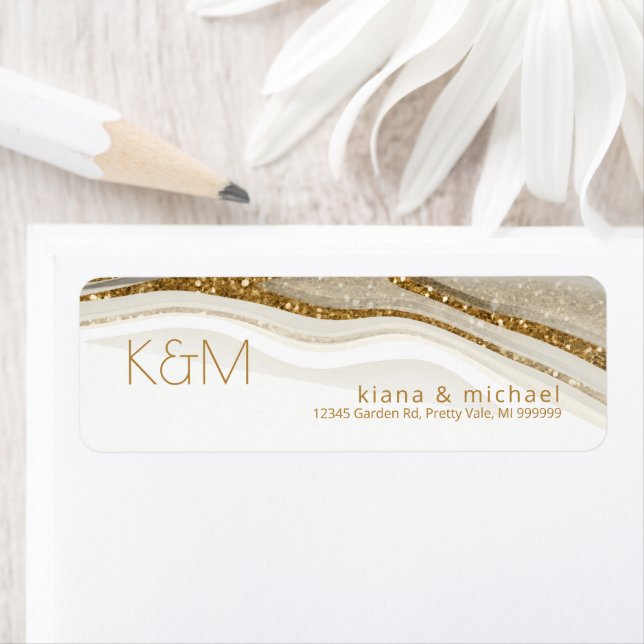 Abstract Glitter Strata Wedding Ivory ID903 Label (Insitu)