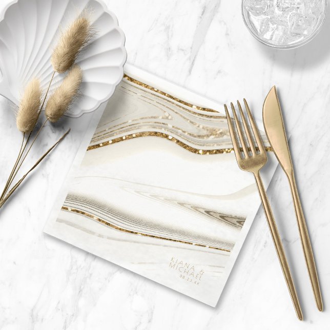 Abstract Glitter Strata Wedding Ivory ID903  Napkins (Creator Uploaded)