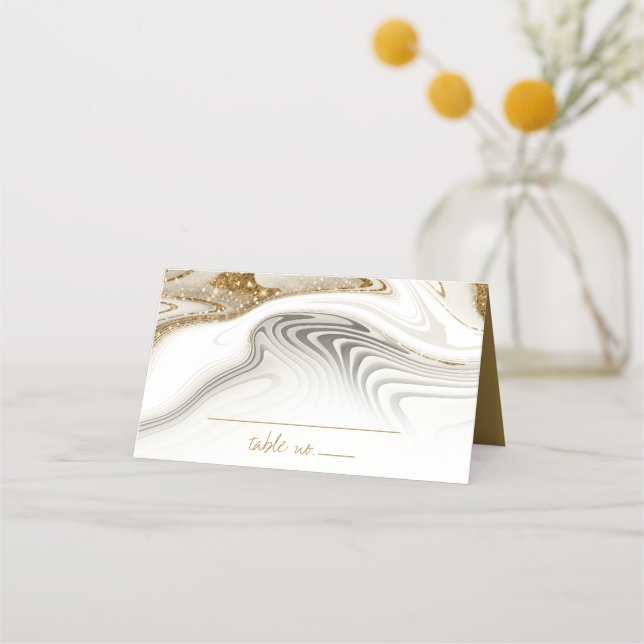 Abstract Glitter Strata Wedding Ivory ID903 Place Card (Front)