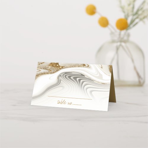 Abstract Glitter Strata Wedding Ivory ID903 Place Card