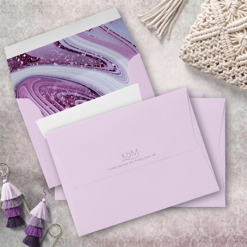 Abstract Glitter Strata Wedding Lavender ID903 Envelope