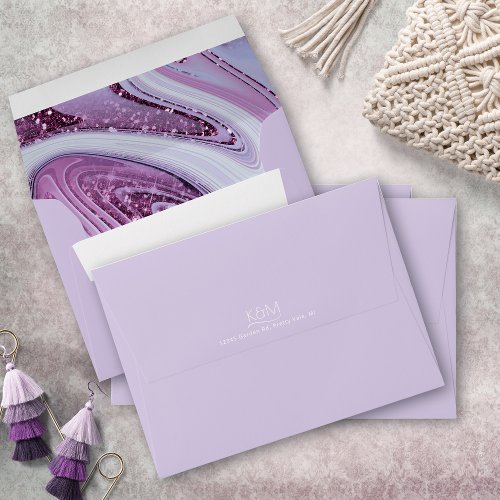 Abstract Glitter Strata Wedding Lilac ID903 Envelope