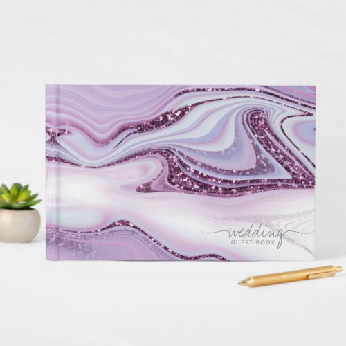 Abstract Glitter Strata Wedding Lilac ID903 Guest Book