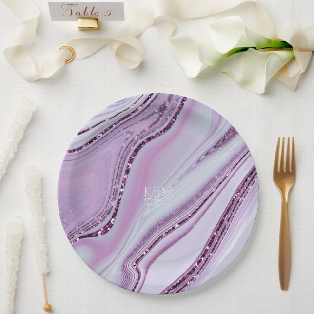 Abstract Glitter Strata Wedding Lilac ID903 Paper Plates (Wedding)