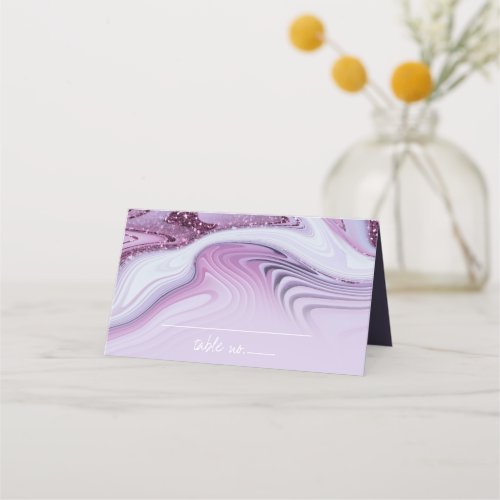 Abstract Glitter Strata Wedding Lilac ID903 Place Card