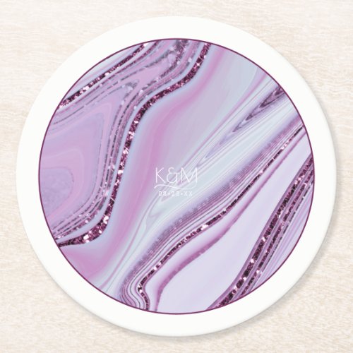 Abstract Glitter Strata Wedding Lilac ID903 Round Paper Coaster
